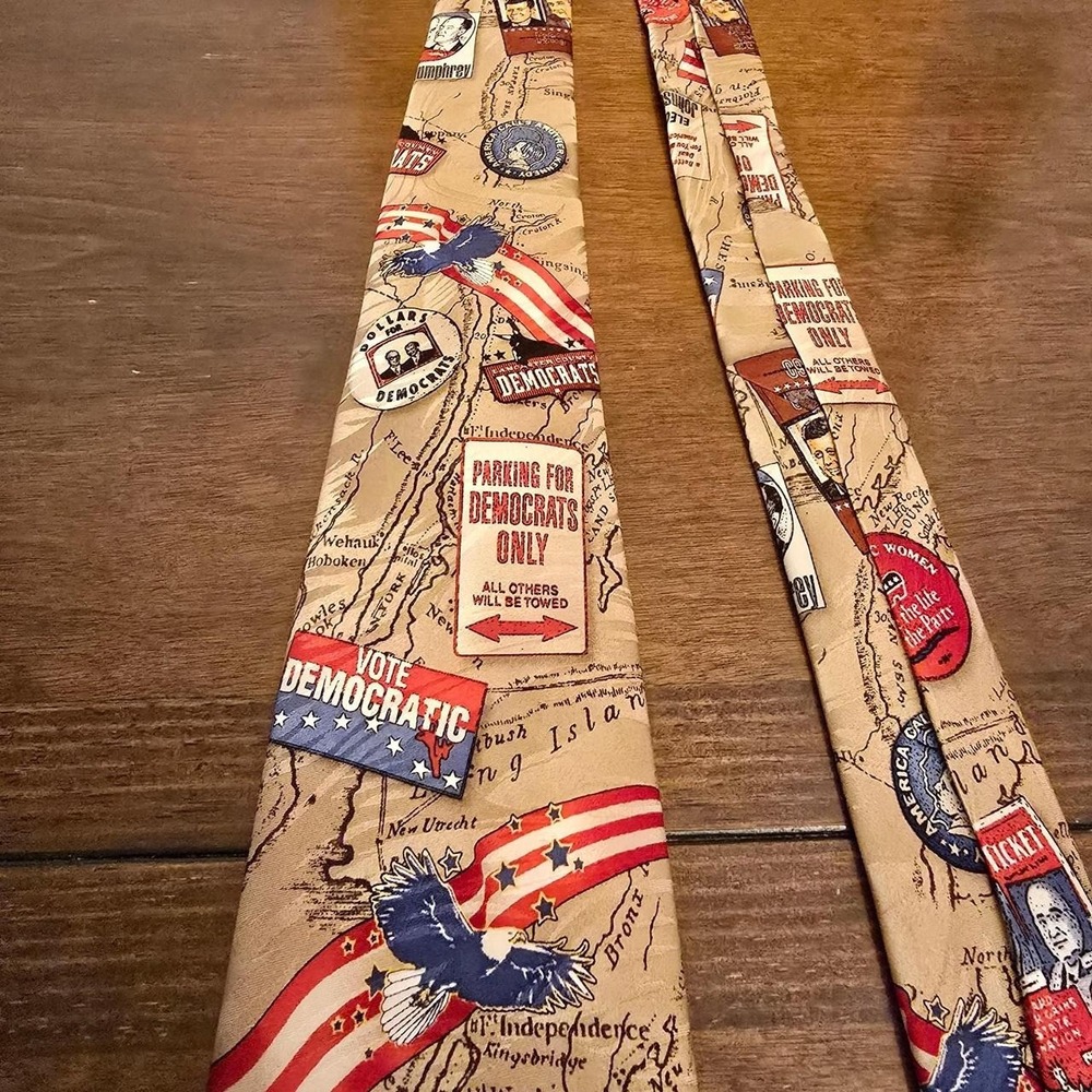 Vintage Democratic Party All Over Print Silk Necktie JFK RFK LBJ Novelty - Picture 3 of 5